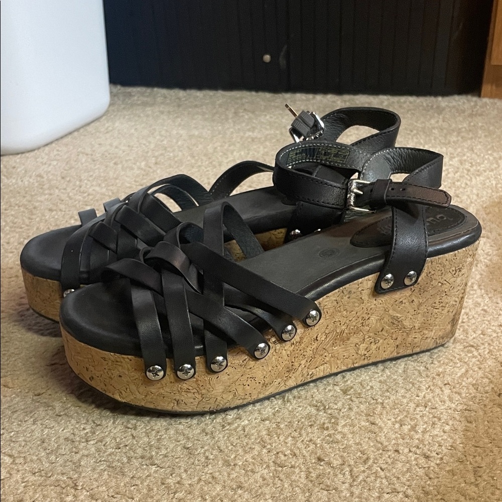 Bussola Black Platform Sandals with Cork Sole